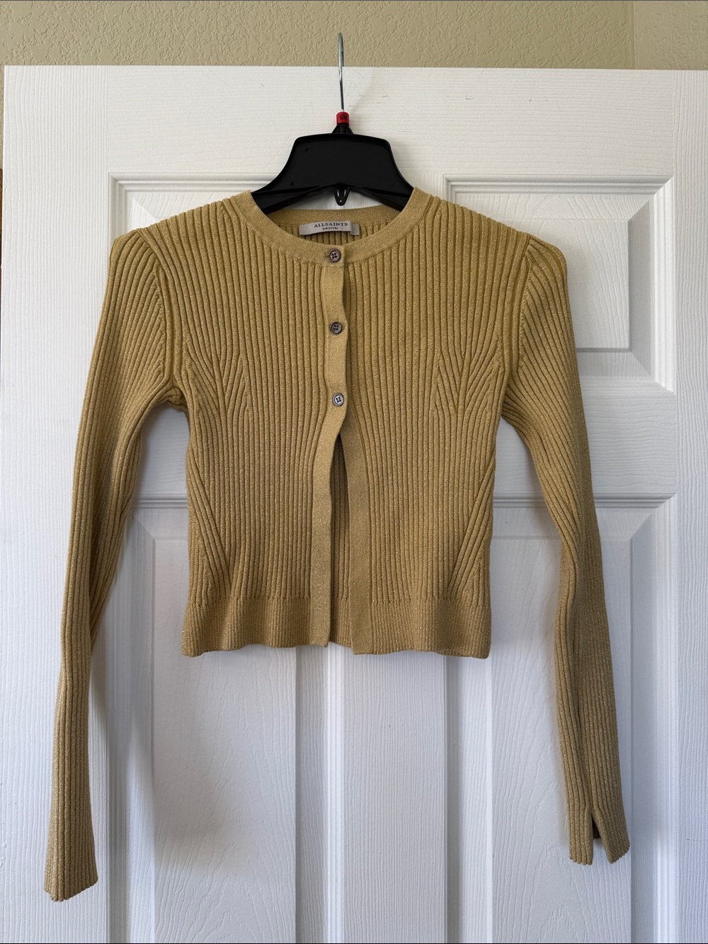 All Saints Lexi Yellow Gold Cropped Cardigan